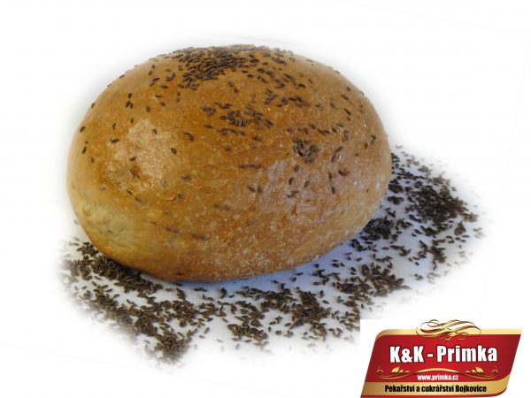 Chleb kminovy 450 g kulaty scaled | Primka s.r.o. | Pekařství a cukrářství s dopravou - Zlínský kraj
